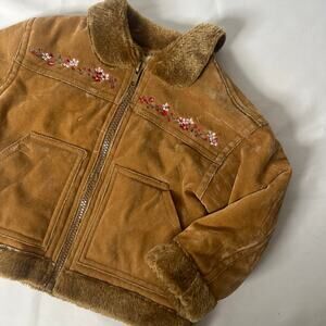 Vintage B.T. Kids Floral Embroidered Brown Faux Fur Suede Jacket / Coat Sz 18 mo